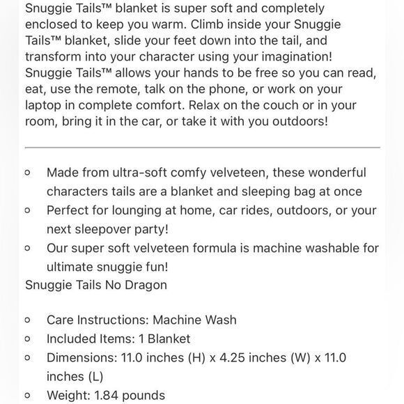 Snuggie Tails Kids Cozy Fire Breathing Green Dragon Lounge Blanket with Tail. - Picture 9 of 9